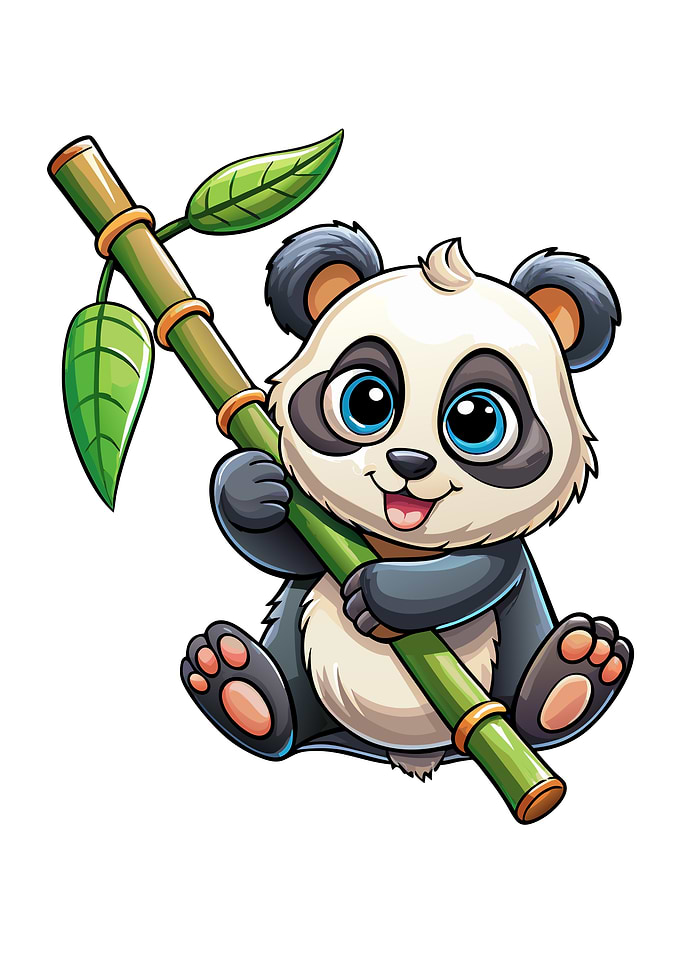 Cute Panda with Bamboo Cartoon