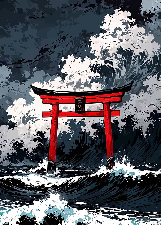 Torii Gate in Stormy Sea