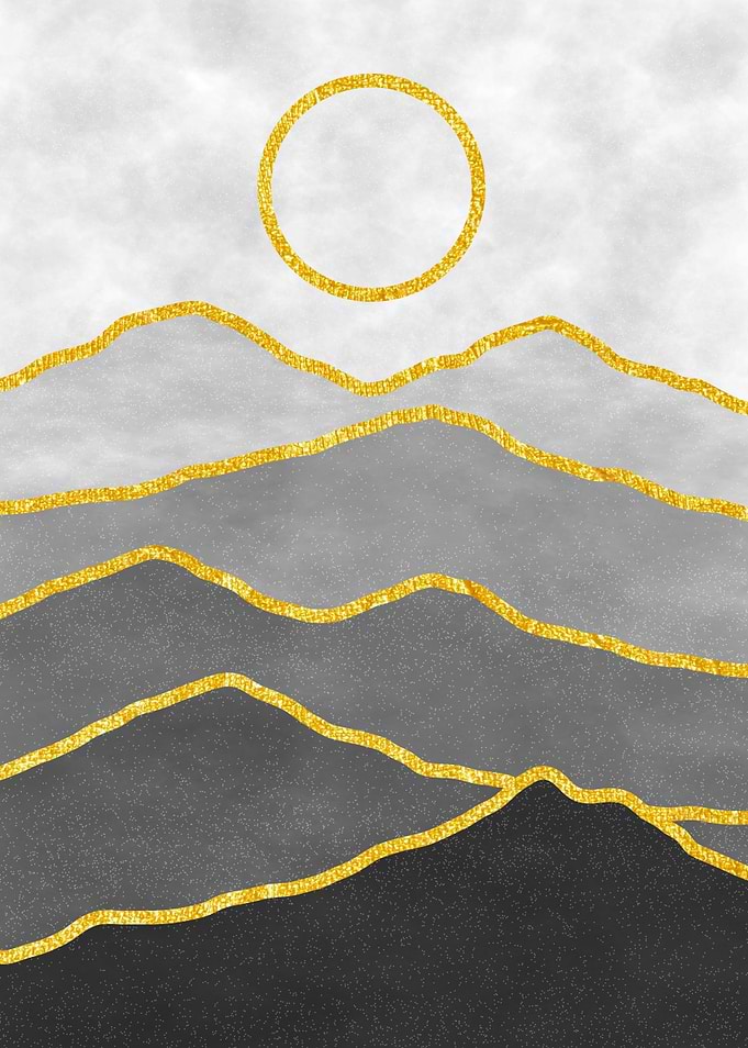Golden Mountains and Sun Minimalist Art