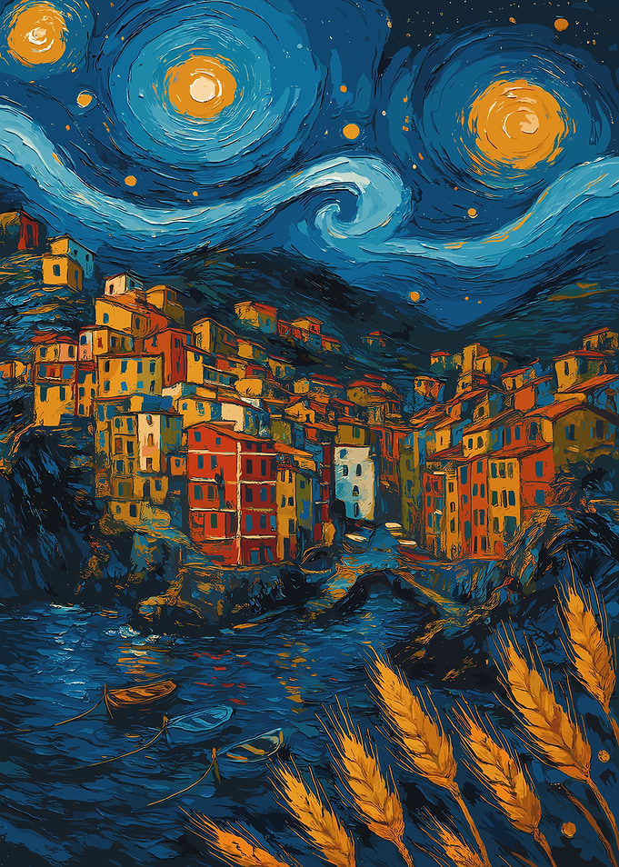 Riomaggiore Village in Van Gogh Style