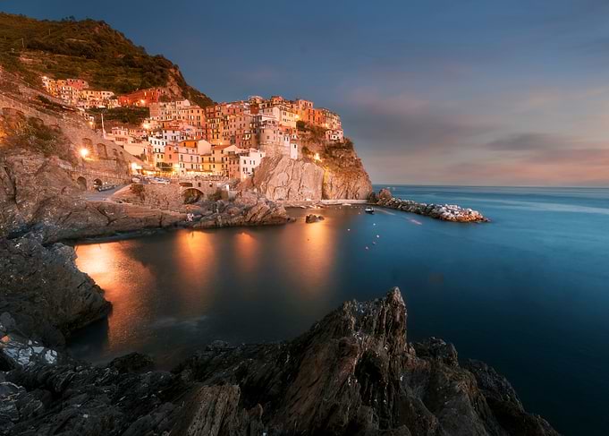 Manarola, Italy at Dusk