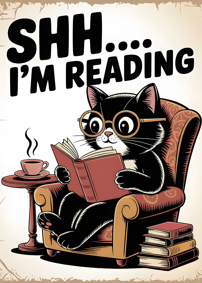 Cozy Black Cat Reading