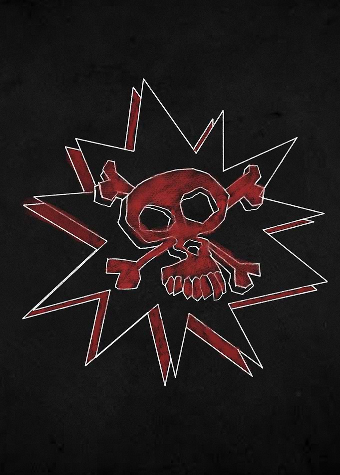Red Skull and Crossbones on Black