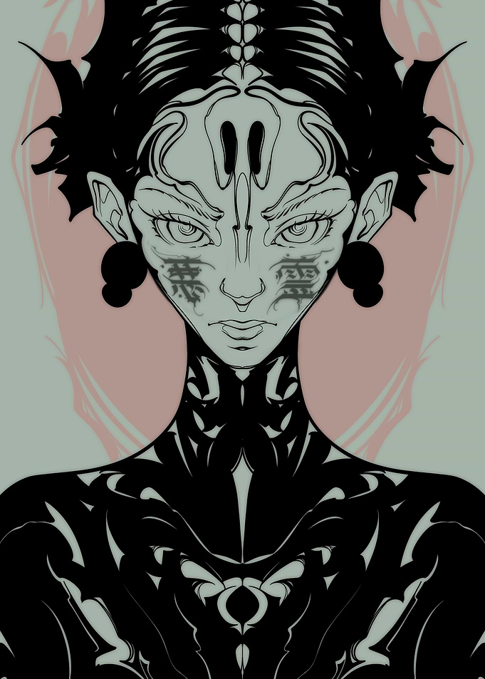 Stylized Portrait with Japanese Characters