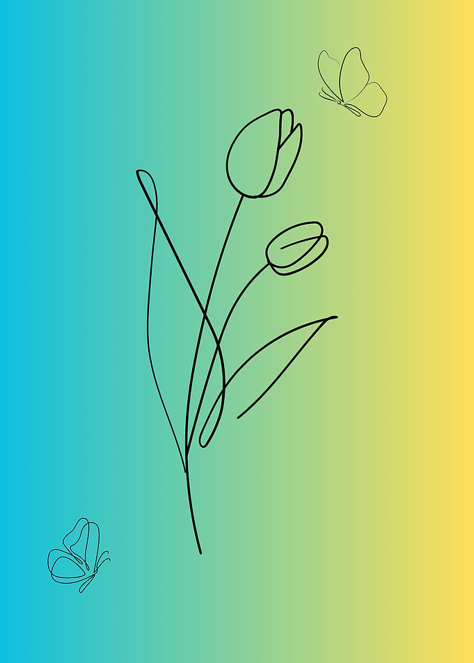 Minimalist Tulips and Butterflies Line Art