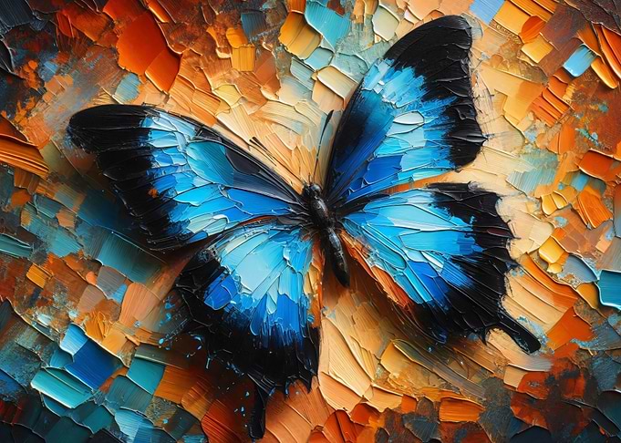 Blue Butterfly - Abstract expressiv Oil Painting