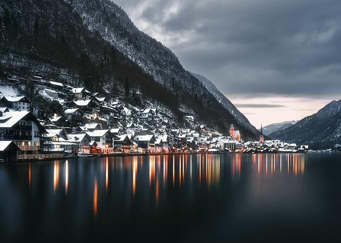 Hallstatt Austria Winter Lake Reflection