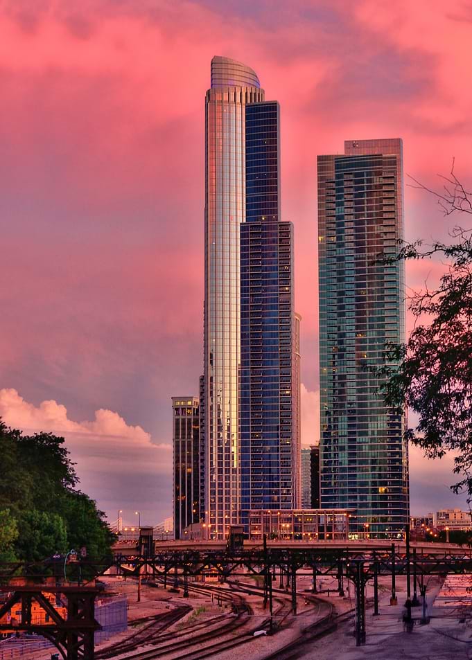 Chicago Skyscrapers at Sunset