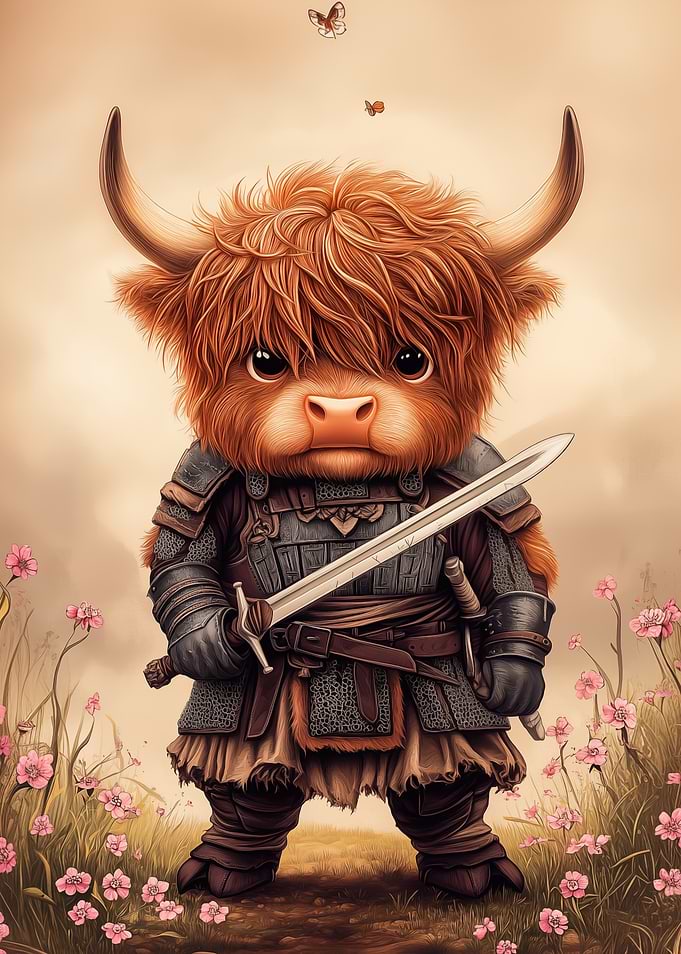 Highland Cow Knight with Sword