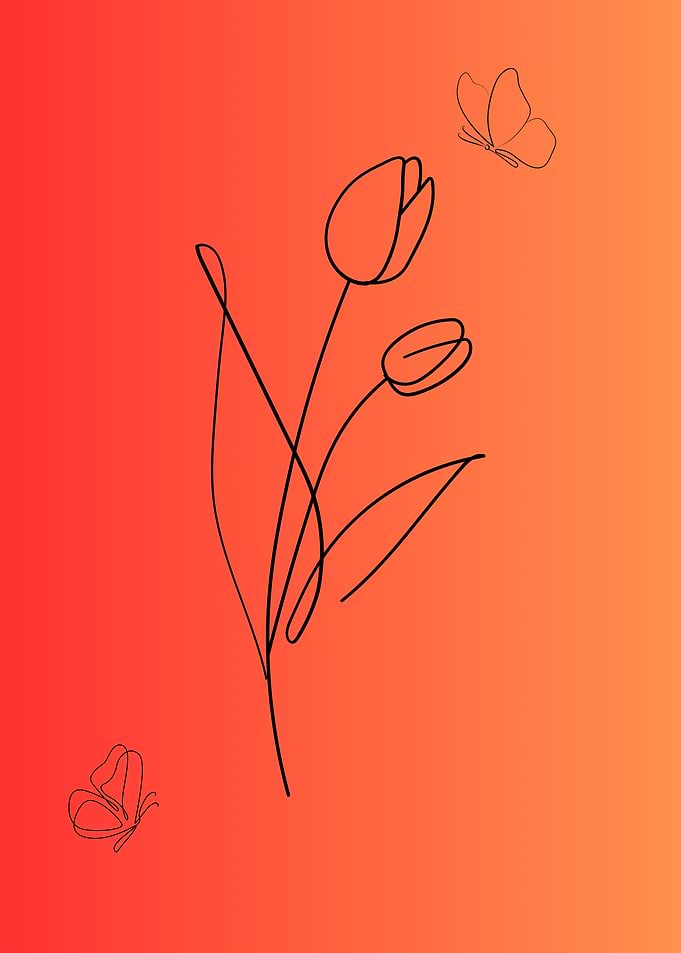 Tulips and Butterflies Line Art