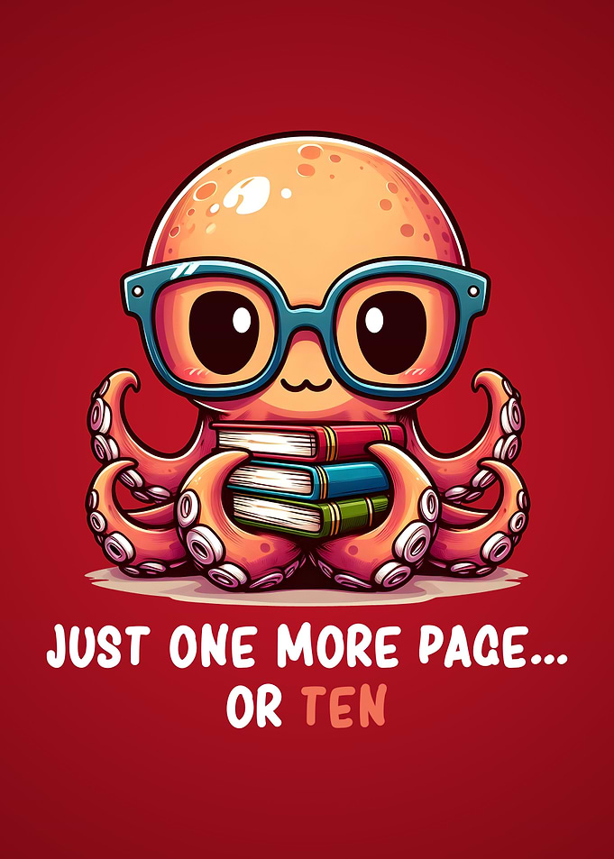 Cute Nerdy Octopus Funny Reading Humor