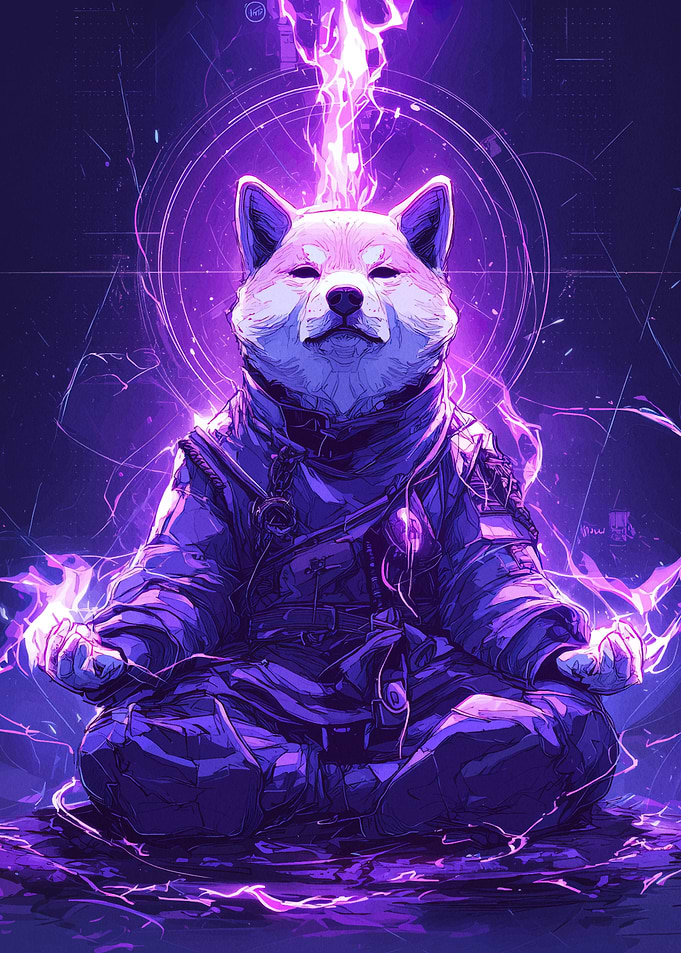 Meditating Shiba Inu with Purple Energy