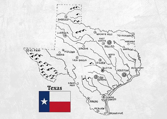 Hand Drawn Map of Texas