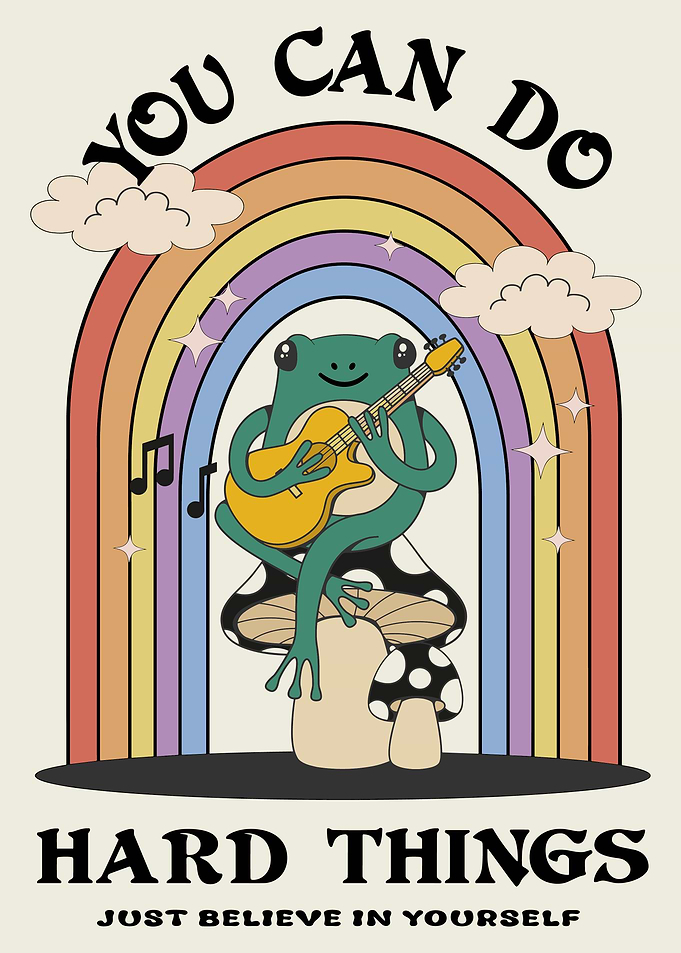 Frog playing guitar on mushroom