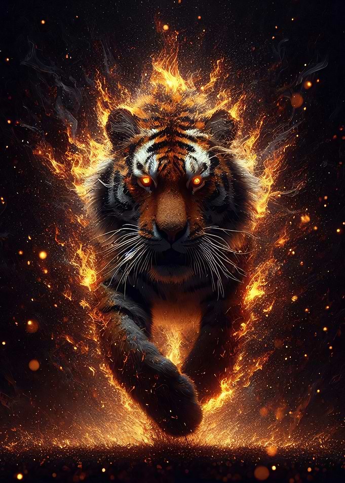 Fiery Tiger - Abstract animal Art
