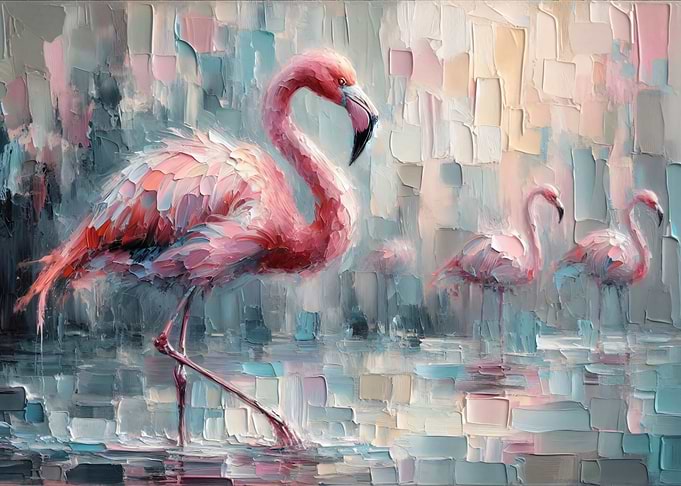 Flamingo Painting with Impasto Texture