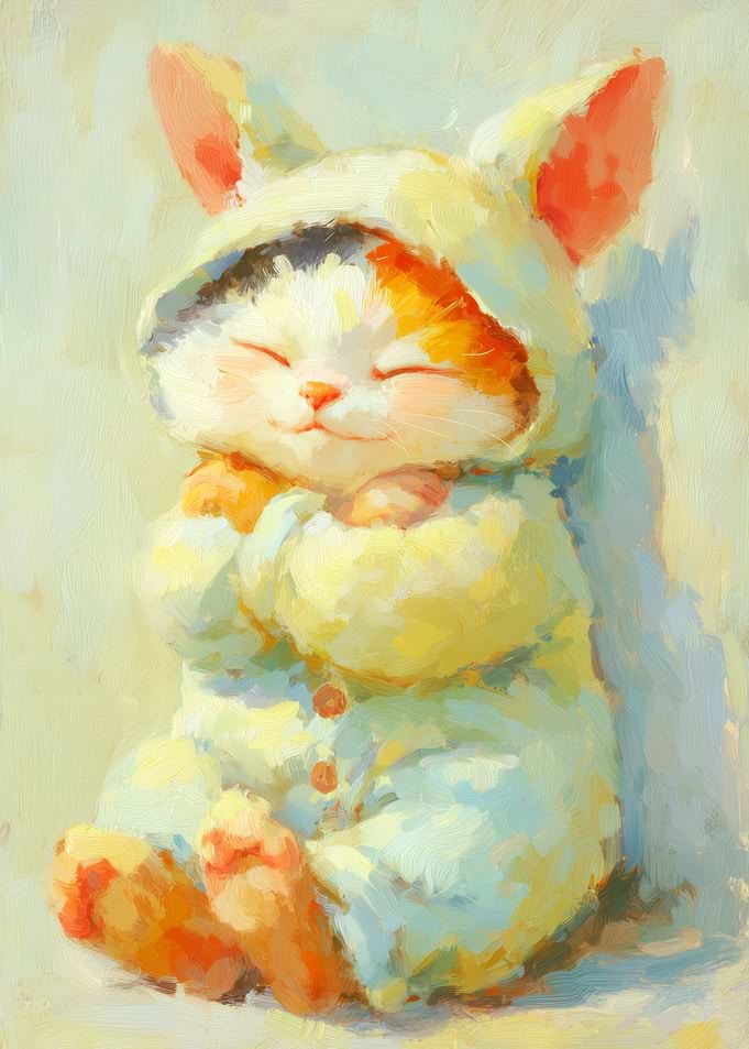 Cute Kitten in Hooded Pajamas