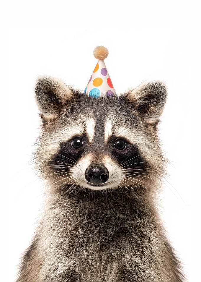 Raccoon with Birthday Hat Portrait