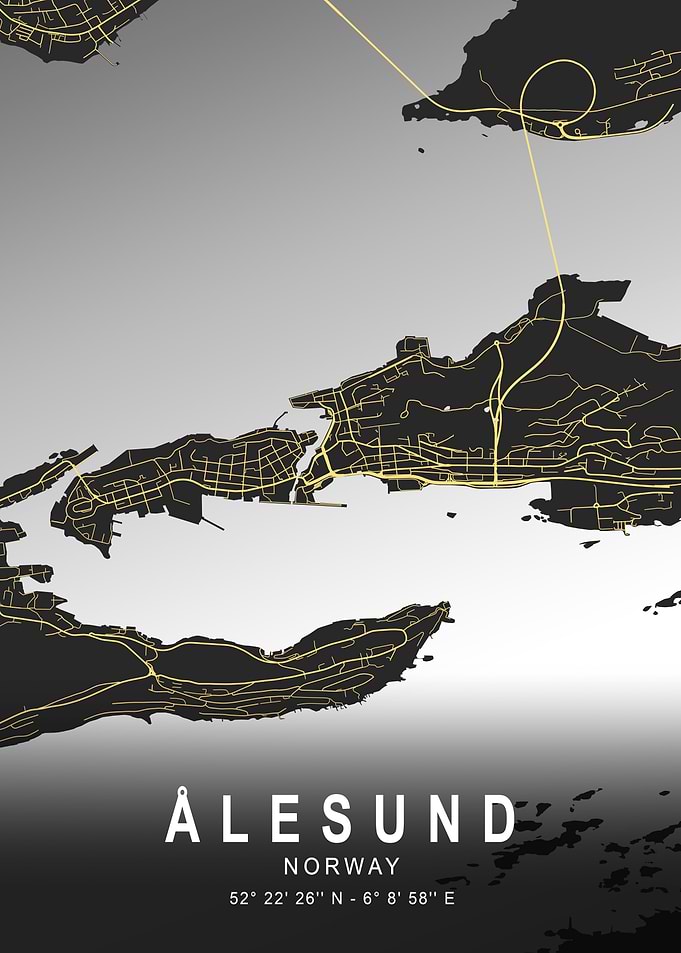 Ålesund Silver Map Art