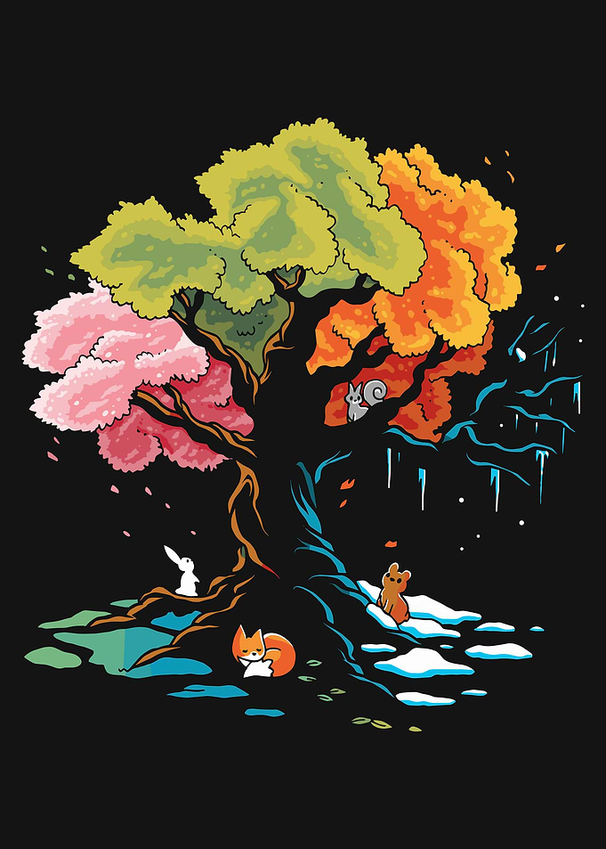 Four Seasons Tree with Animals