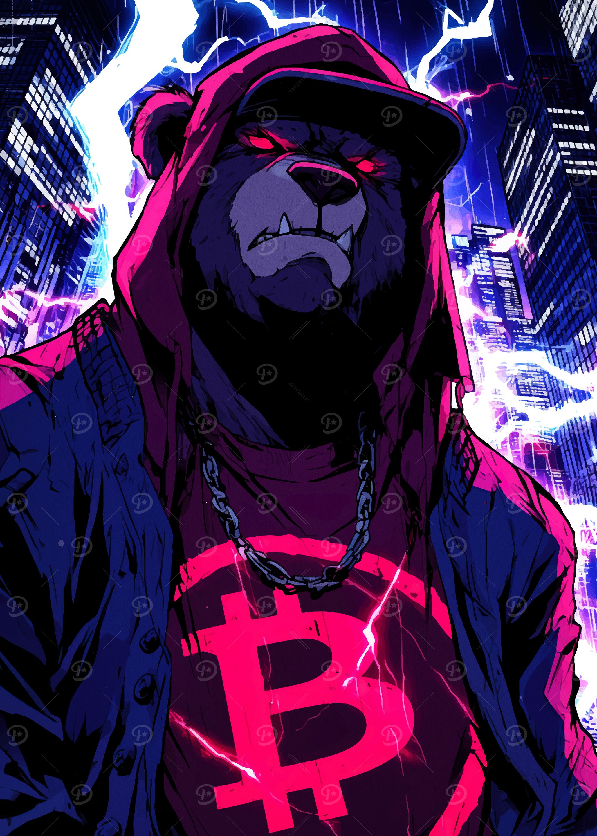 Cyberpunk Bear with Bitcoin Symbol