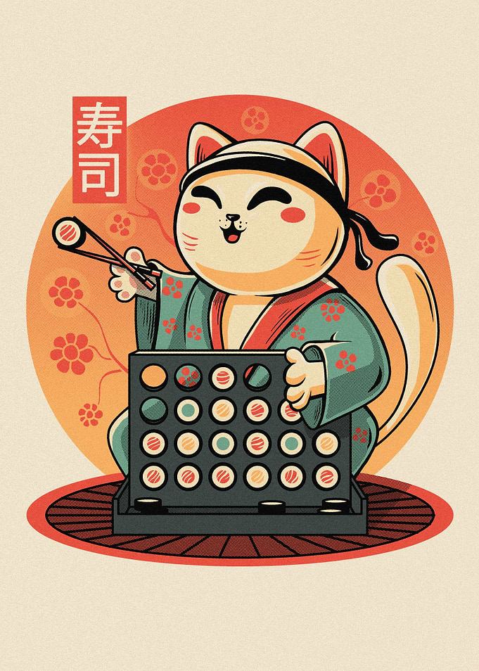 Sushi Cat Connect Four Illustration