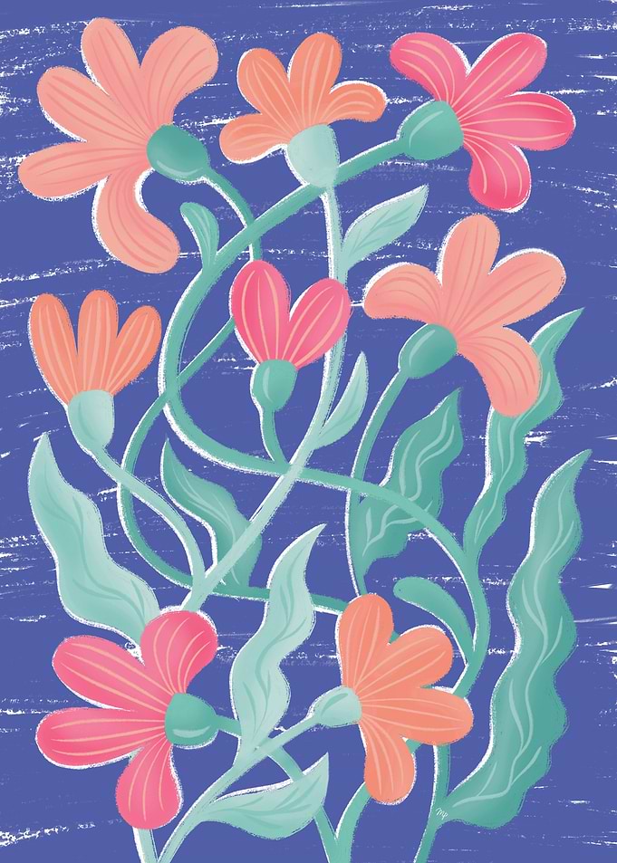 Blue Orange Flowers