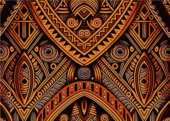Abstract Tribal Pattern in Orange and Black