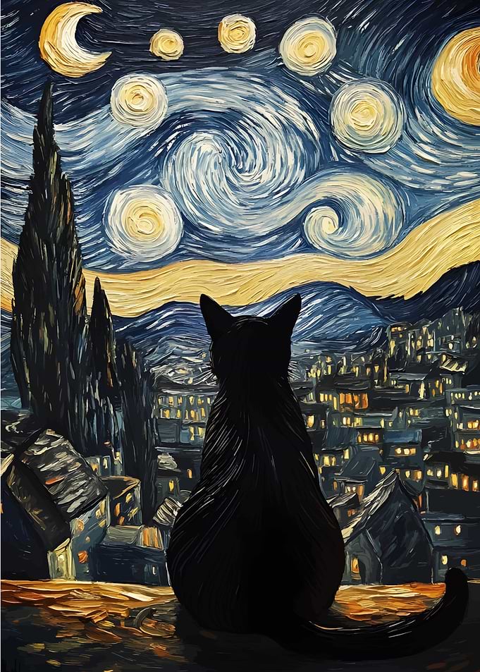 Black Cat Starry Night