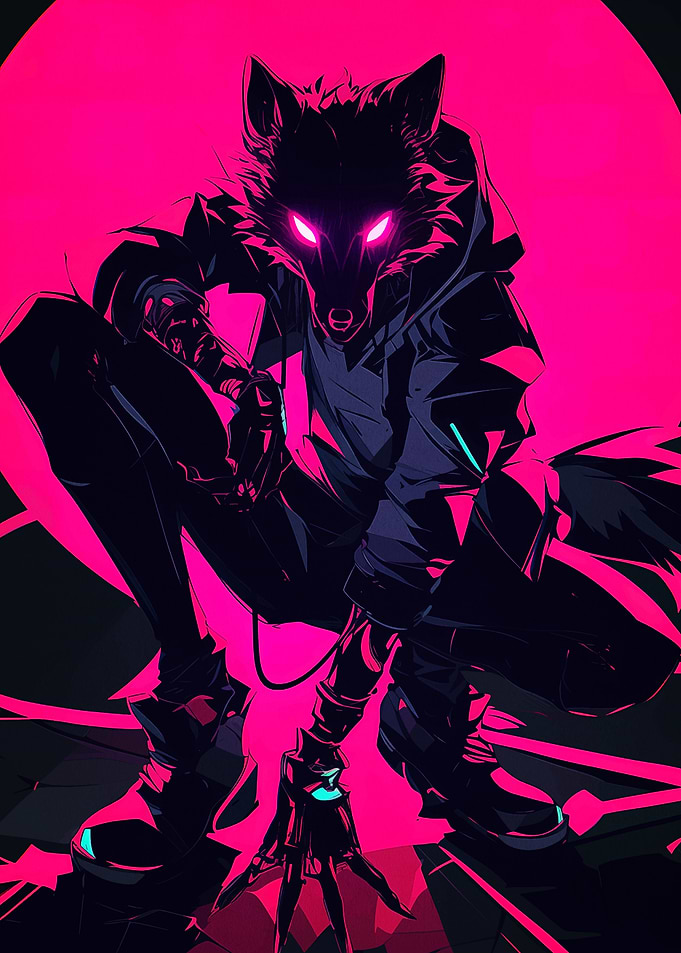 Cyberpunk Wolf Character in Neon Light