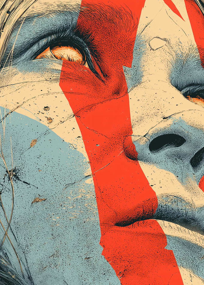 Abstract Portrait with Red and Blue