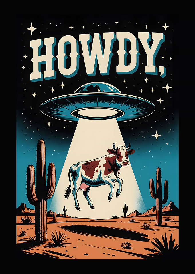 Alien Abduction of Cow in Desert