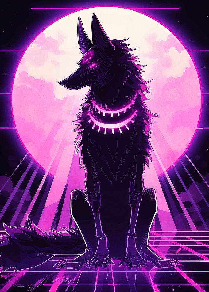 Cyberpunk Wolf with Neon Moon