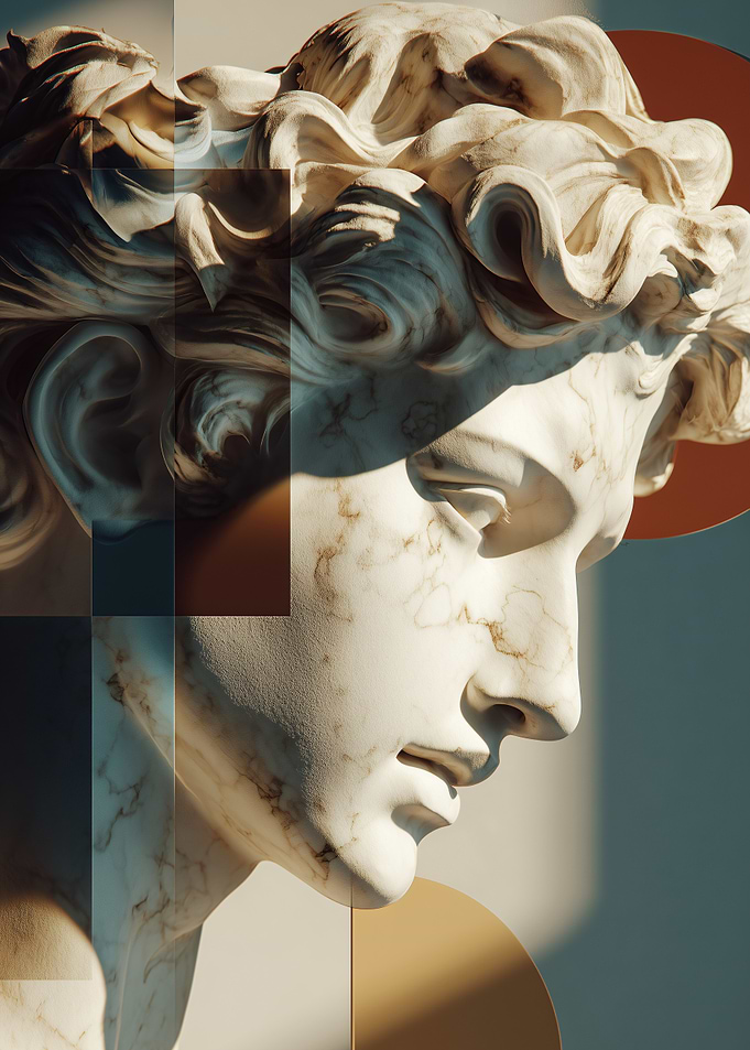 David Statue with Geometric Shapes