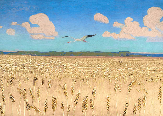 Wheat Field with Bird Painting