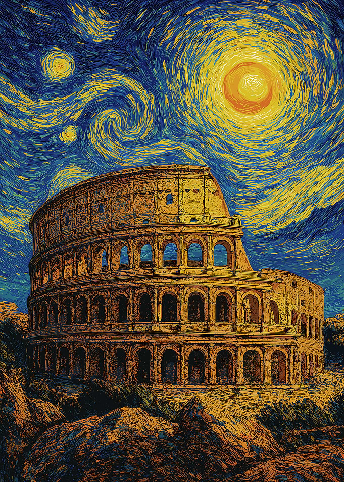 Colosseum under a Starry Night Sky