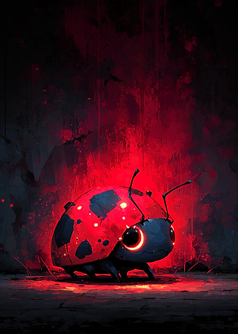 Glowing Ladybug in Dark Red Ambiance