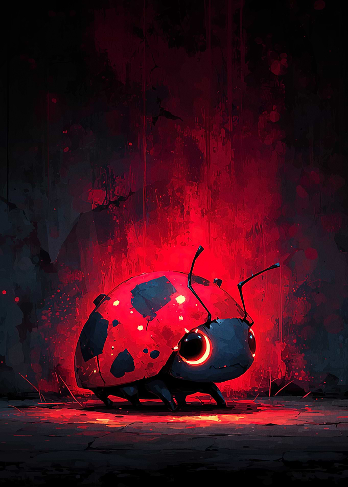 Glowing Ladybug in Dark Red Ambiance