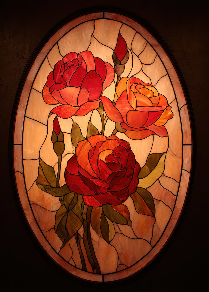 Stained Glass Roses Oval