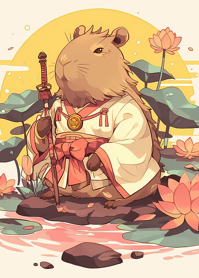 Capybara Samurai with Katana and Kimono