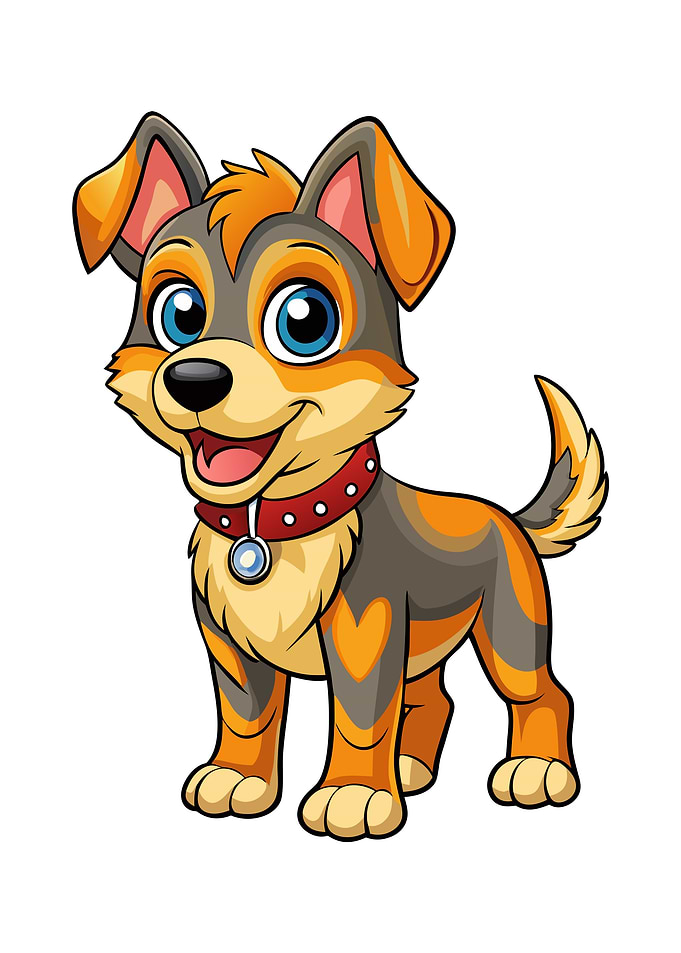 Cartoon Dog with Red Collar