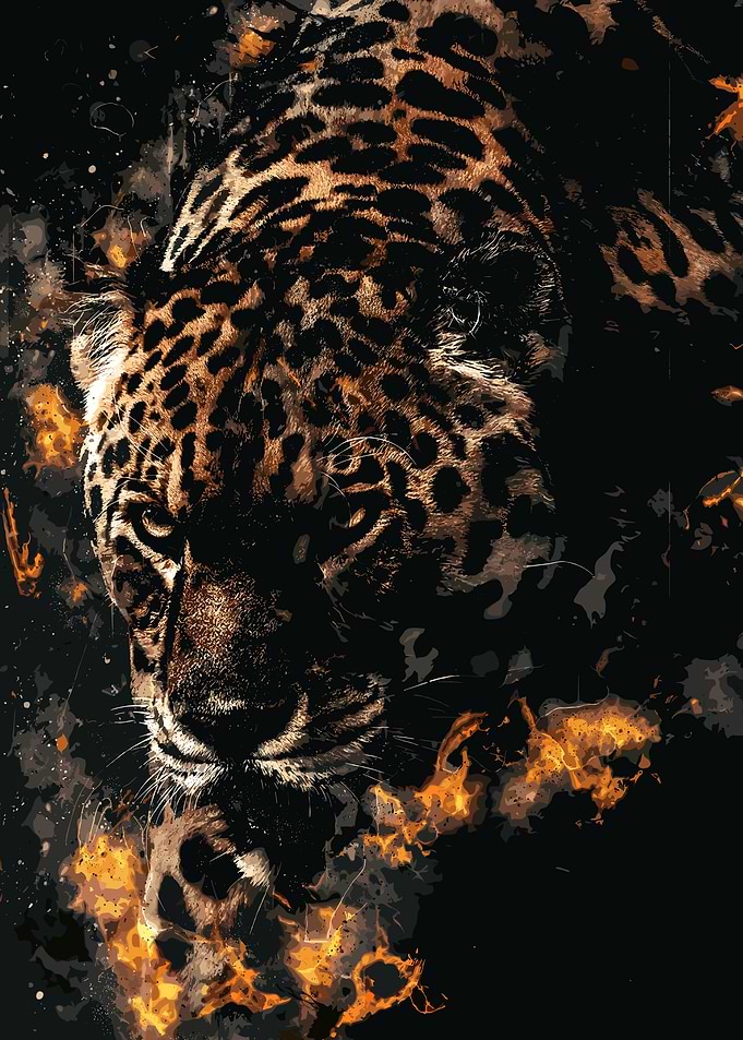 Jaguar Portrait with Fire Accents