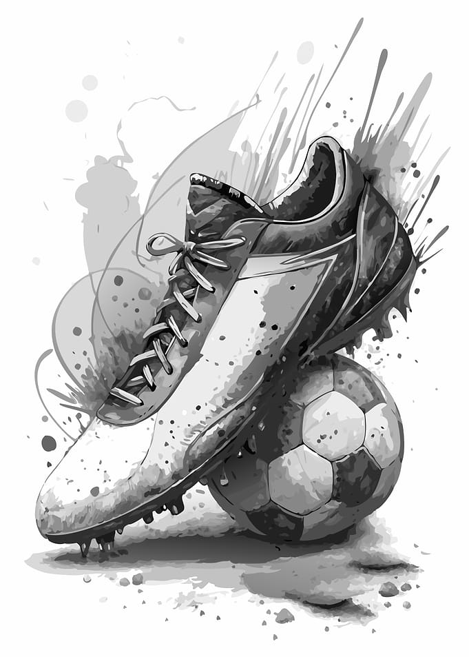 Soccer Ball and Shoes Sketch | Classic Football Cleats Wall Art | Black and White Print for Player's Room