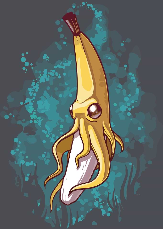 Banana Squid Cartoon Illustration
