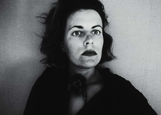 Monochrome Portrait with Floral Detail