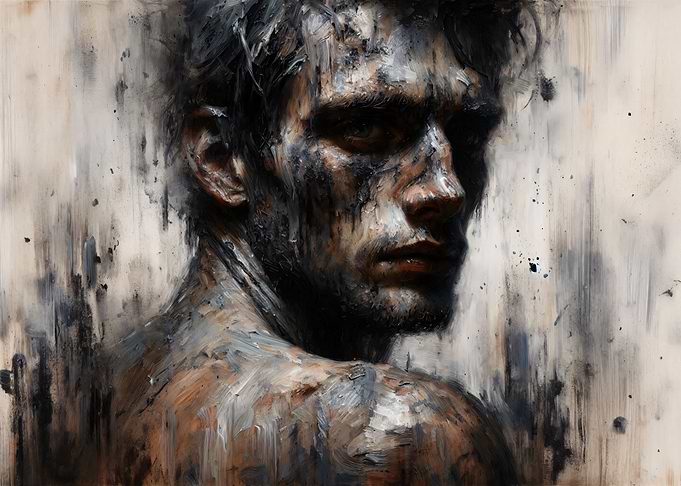 Truth Beneath the Surface - Portrait Painting of a Man in Distress