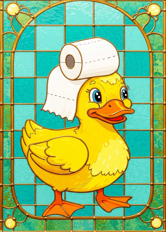 Duck with Toilet Paper Hat