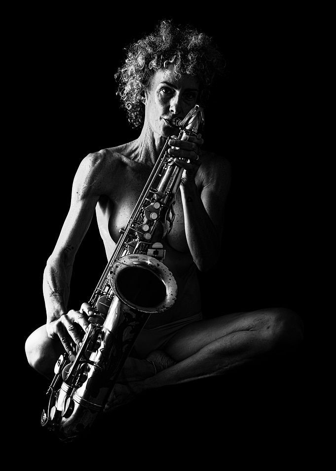 Monochrome Saxophone Player Portrait