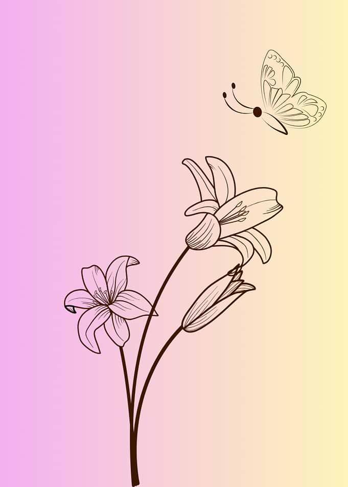 Floral Line Art with Butterfly