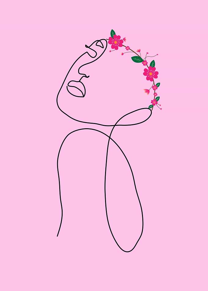 Minimalist Line Art with Floral Accent
